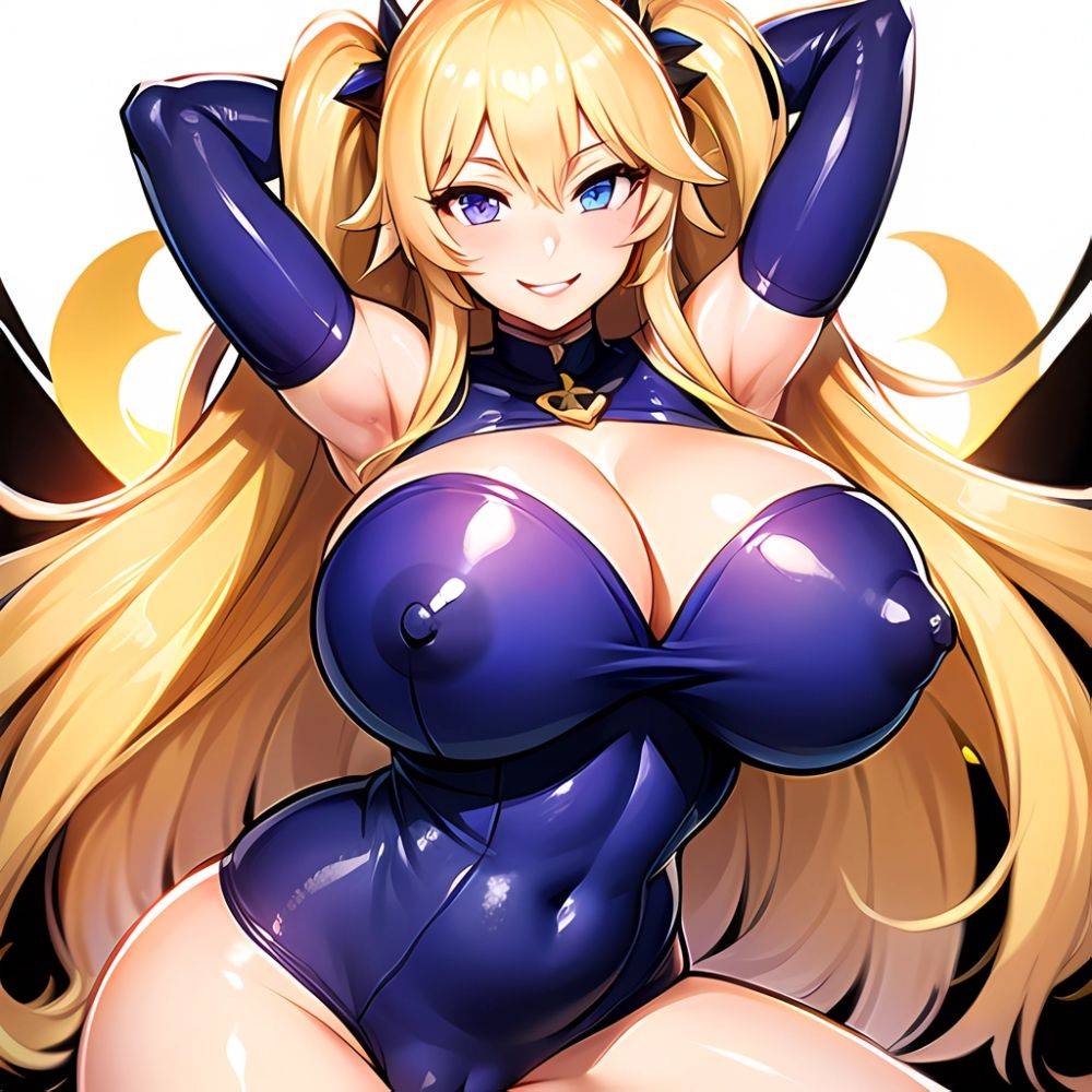 1girl Blonde Hair Breasts Cleavage Grenadier Manga Haganef Huge Breasts Long Hair Nipples Pussy Smile Tendou Rushuna Arms Behind, 3233632396 - AIHentai - #main