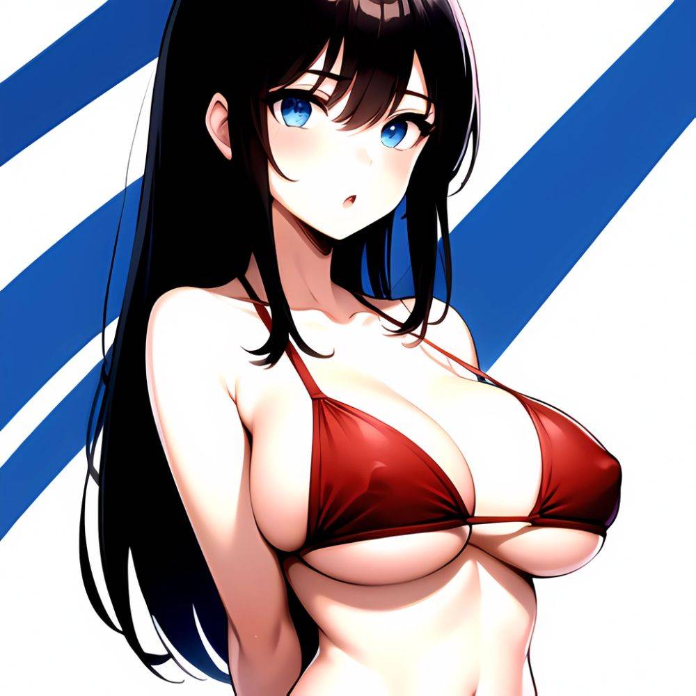 1girl O Absurdres Bikini Red Bikini Black Hair Blue Eyes Breasts Cleavage Collarbone Commentary Request Highres Large Breasts Lo, 2351234803 - AIHentai - #main