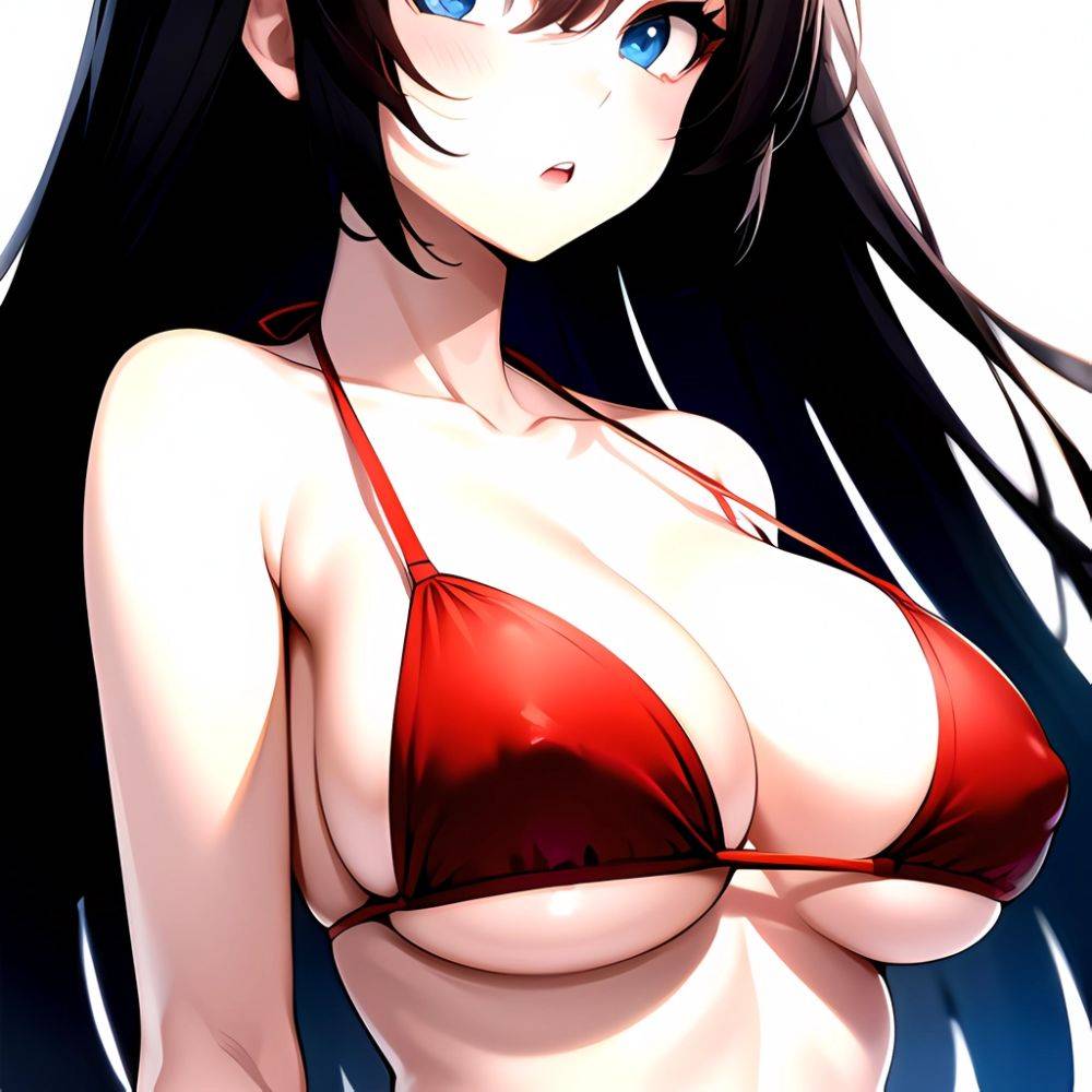 1girl O Absurdres Bikini Red Bikini Black Hair Blue Eyes Breasts Cleavage Collarbone Commentary Request Highres Large Breasts Lo, 2012980177 - AIHentai - #main