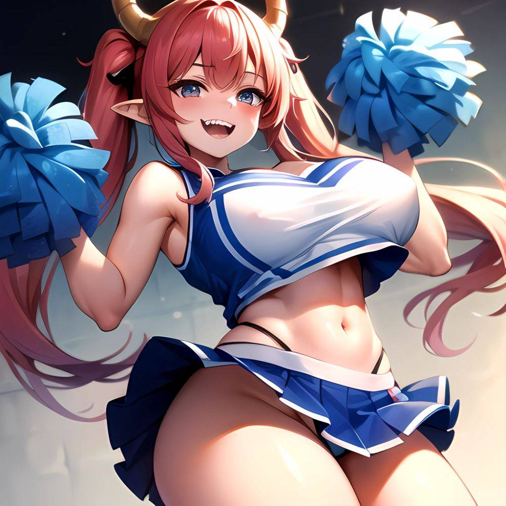 1girl Absurdres White Skirt Whitefrok Breasts Cheerleader Dragon Girl Dragon Horns Highres Holding Holding Pom Poms Horns Huge B, 1212446942 - AIHentai - #main