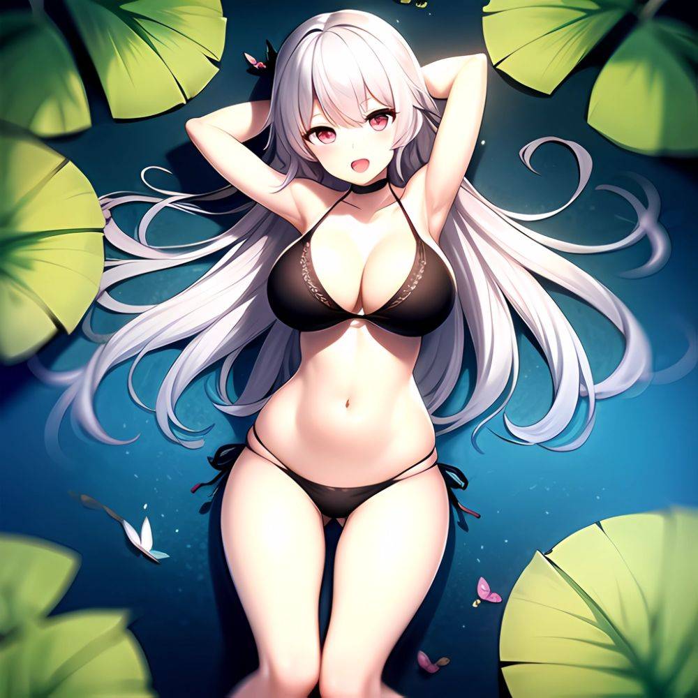 1girl D Bare Arms Bare Shoulders Bikini Black Bikini Breasts Bug Butterfly Butterfly Hair Ornament Choker Cleavage Feet Out Of, 3654246524 - AIHentai - #main