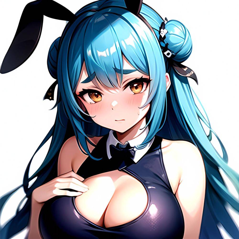 1girl Alternate Breast Size Animal Ear Fluff Animal Ears Animal Print Blue Hair Blush Breasts Cleavage Cutout Clothing Cutout Co, 3916077443 - AIHentai - #main