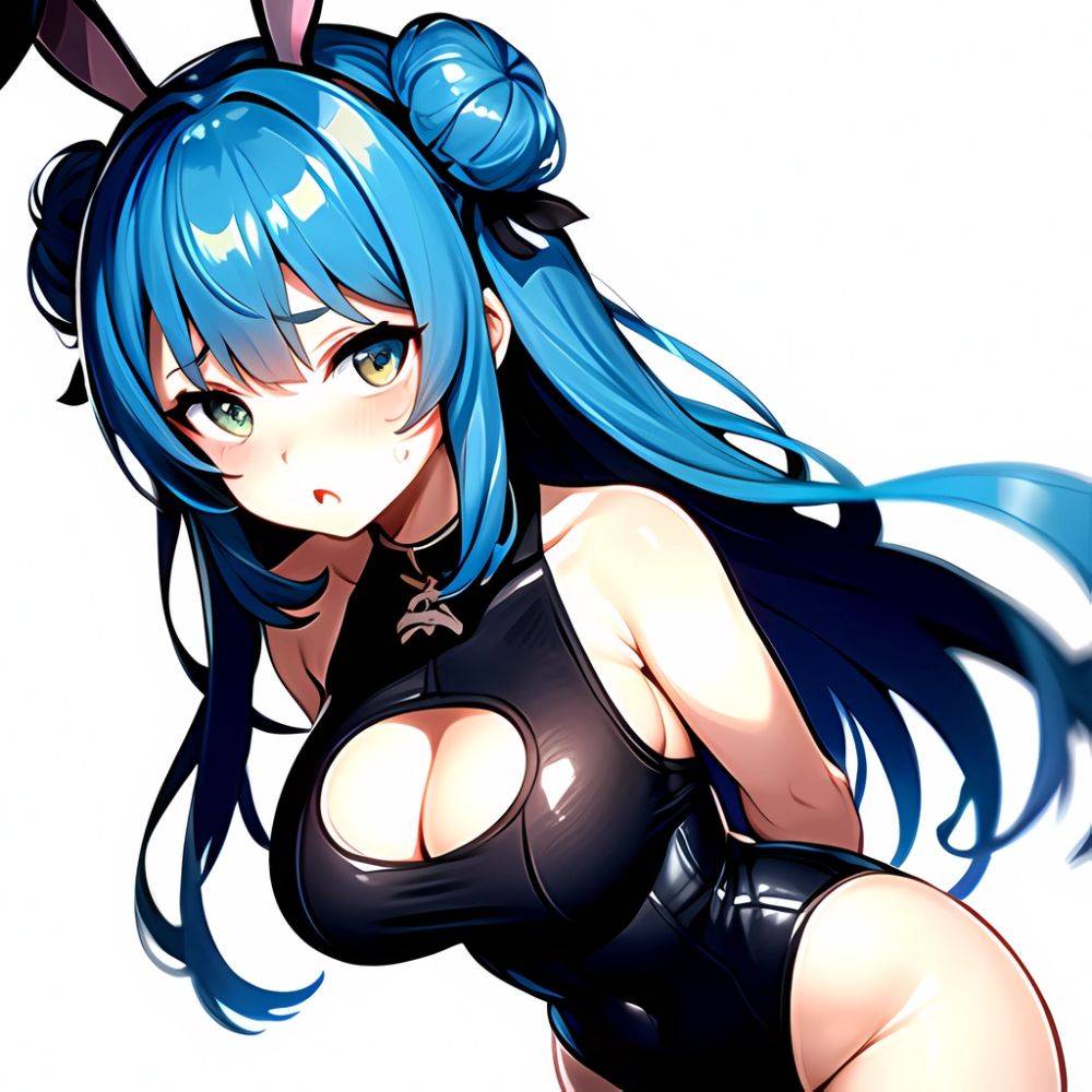 1girl Alternate Breast Size Animal Ear Fluff Animal Ears Animal Print Blue Hair Blush Breasts Cleavage Cutout Clothing Cutout Co, 3801532286 - AIHentai - #main