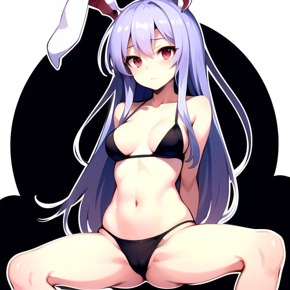 Ai Assisted Breasts Highres Medium Breasts Red Eyes Reisen Udongein Inaba Sitting Spread Legs Touhou Arms Behind Back White Outl, 3528681256 - AIHentai - #main