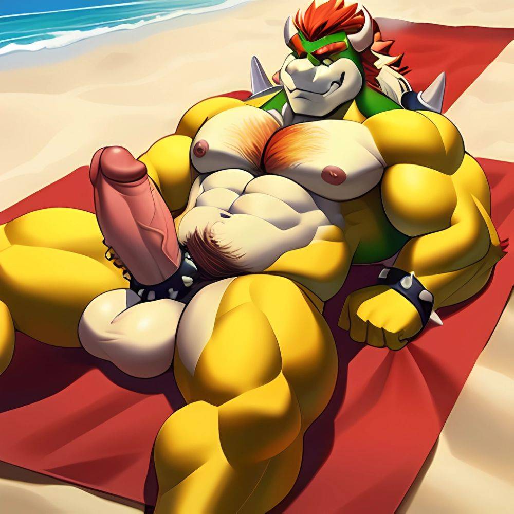 Bowser Laying On The Beach Yellow Skin Laying On A Towel Nude Beach Big Balls Big Penis Nipples Veins Muscles, 1051932490 - AIHentai - #main