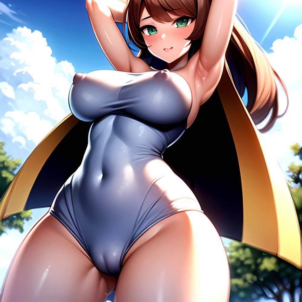 1girl Armpits Back Bare Legs Bikini Blush Breasts Covered Navel Cowboy Shot Creatures Company Female Focus Game Freak Green Eyes, 1842586047 - AIHentai - #main