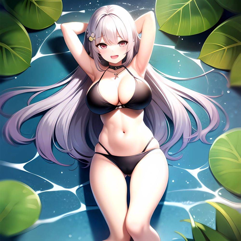 1girl D Bare Arms Bare Shoulders Bikini Black Bikini Breasts Bug Butterfly Butterfly Hair Ornament Choker Cleavage Feet Out Of, 3410445135 - AIHentai - #main
