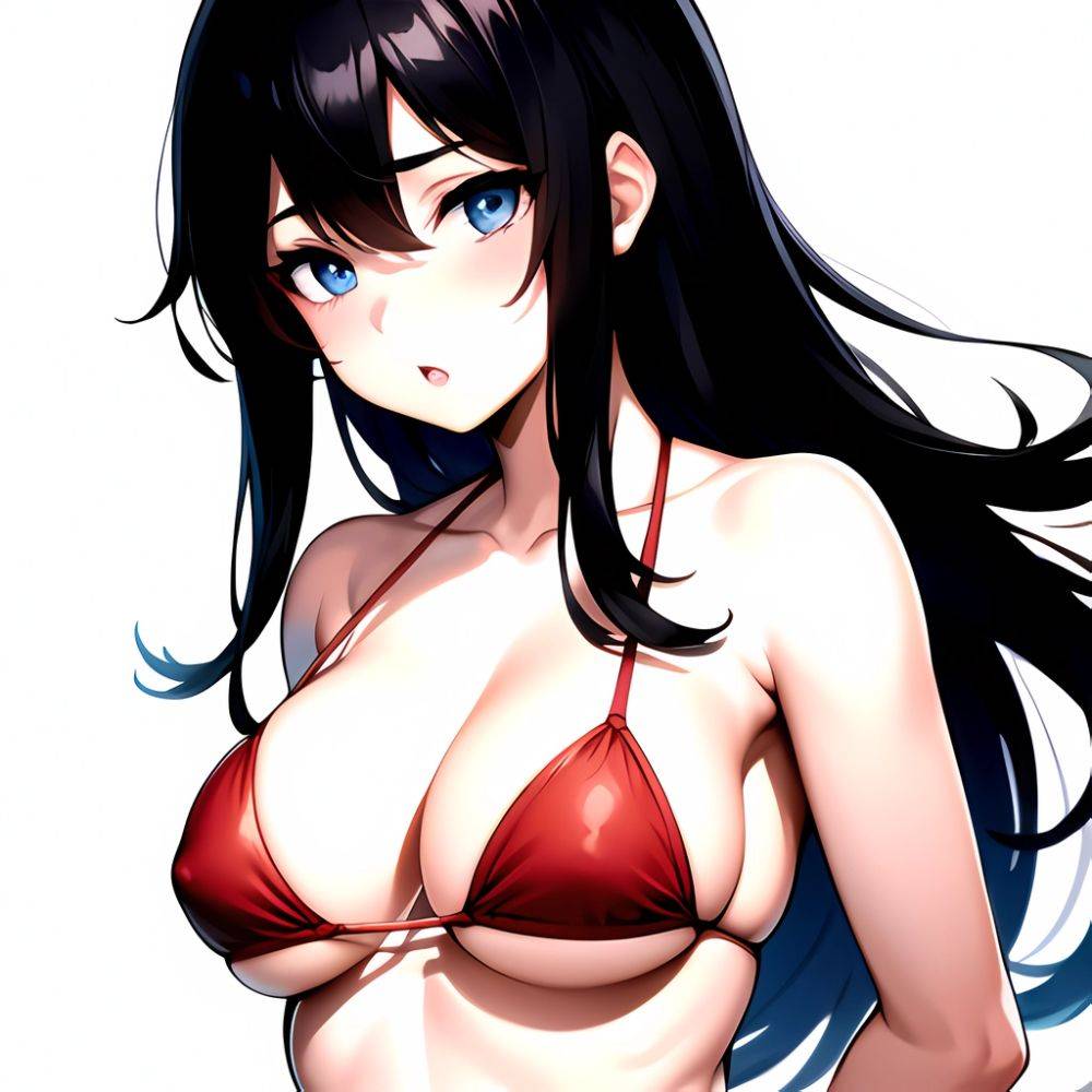 1girl O Absurdres Bikini Red Bikini Black Hair Blue Eyes Breasts Cleavage Collarbone Commentary Request Highres Large Breasts Lo, 404718390 - AIHentai - #main
