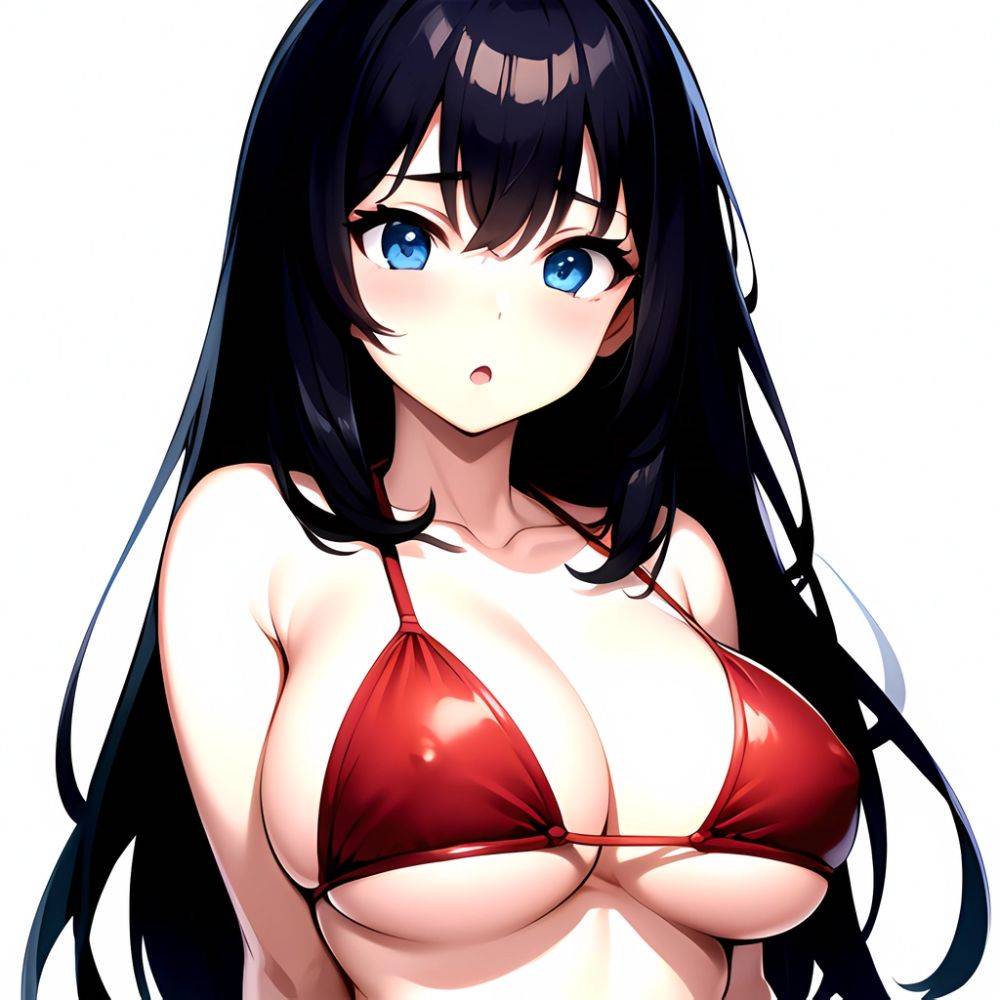 1girl O Absurdres Bikini Red Bikini Black Hair Blue Eyes Breasts Cleavage Collarbone Commentary Request Highres Large Breasts Lo, 3346577386 - AIHentai - #main