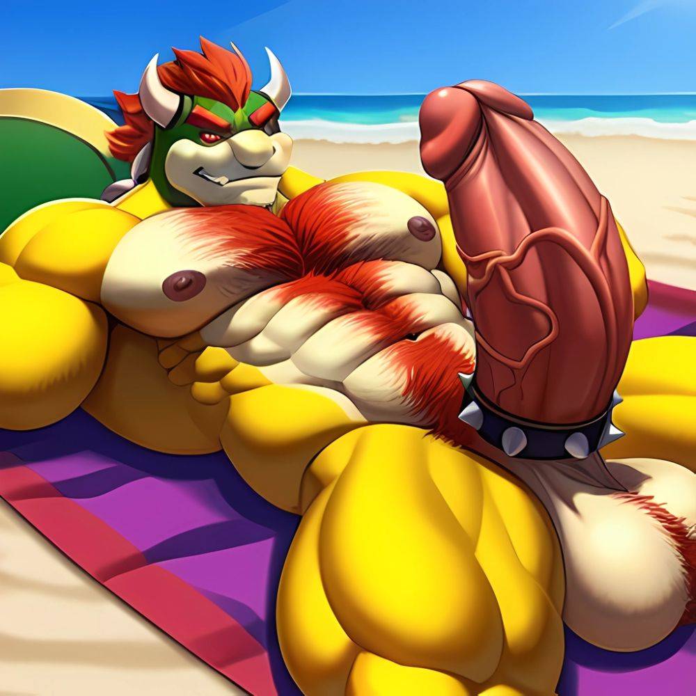 Bowser Laying On The Beach Yellow Skin Laying On A Towel Nude Beach Big Balls Big Penis Nipples Veins Muscles, 2114981667 - AIHentai - #main