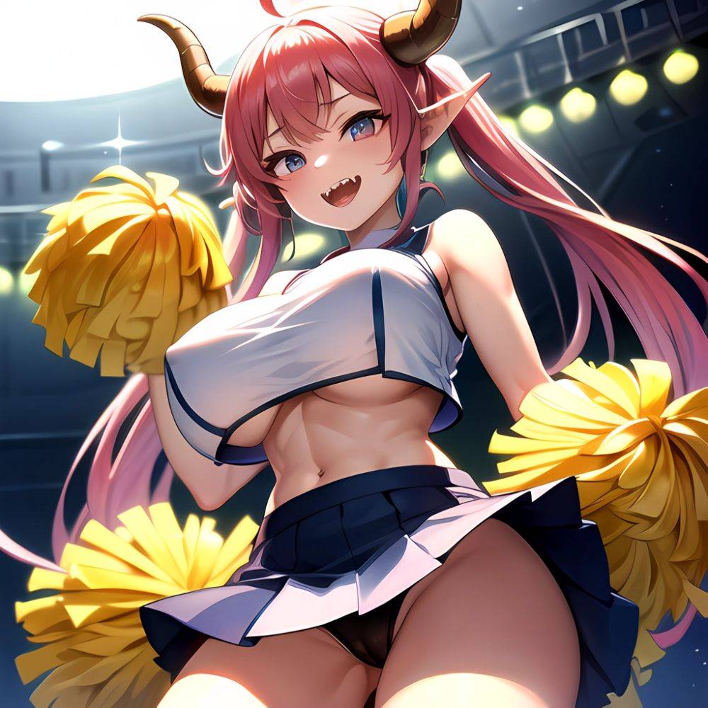 1girl Absurdres White Skirt Whitefrok Breasts Cheerleader Dragon Girl Dragon Horns Highres Holding Holding Pom Poms Horns Huge B, 390223442 - AIHentai - #main
