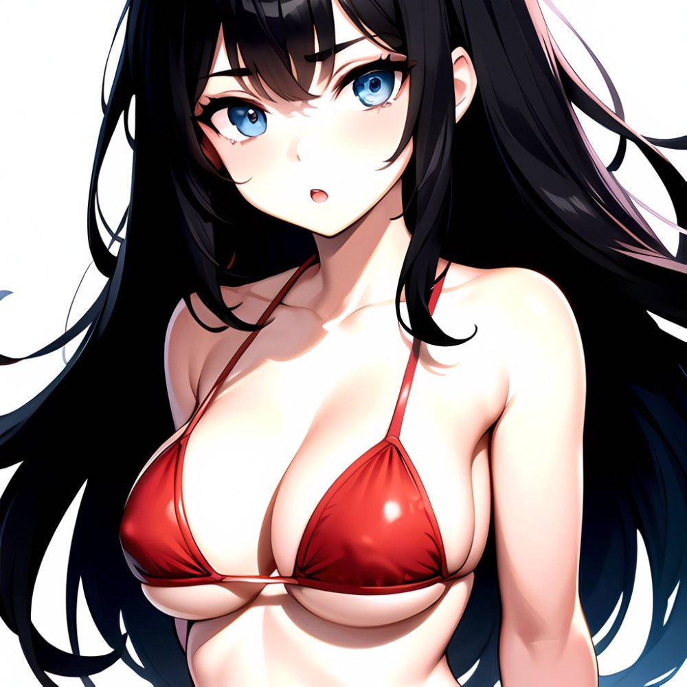 1girl O Absurdres Bikini Red Bikini Black Hair Blue Eyes Breasts Cleavage Collarbone Commentary Request Highres Large Breasts Lo, 1535466666 - AIHentai - #main