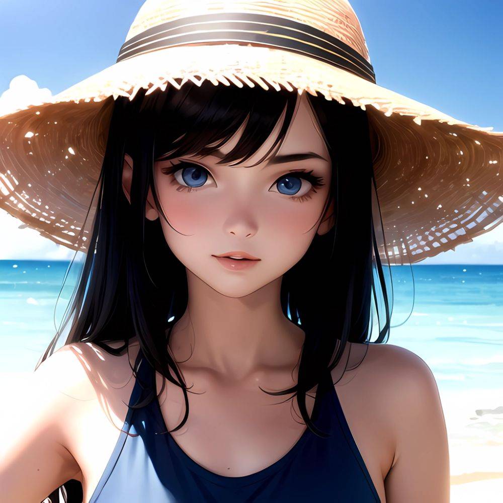 1girl Solo Beach Blue Eyes, 3853700135 - AIHentai - #main