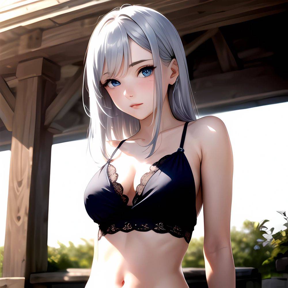 1girl Sexy Blue Eyes Silver Hair Arms Behind Back Facing The Camera Looking At The Camera, 873579889 - AIHentai - #main