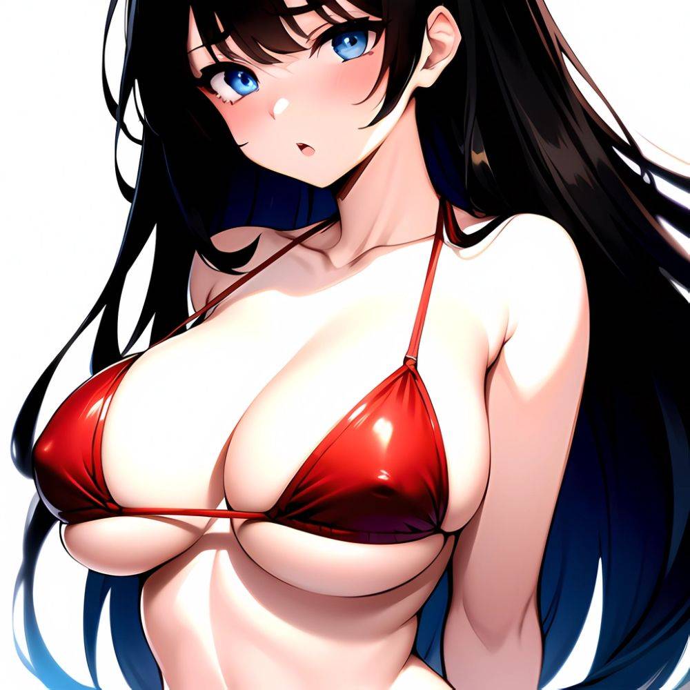 1girl O Absurdres Bikini Red Bikini Black Hair Blue Eyes Breasts Cleavage Collarbone Commentary Request Highres Large Breasts Lo, 3287849175 - AIHentai - #main