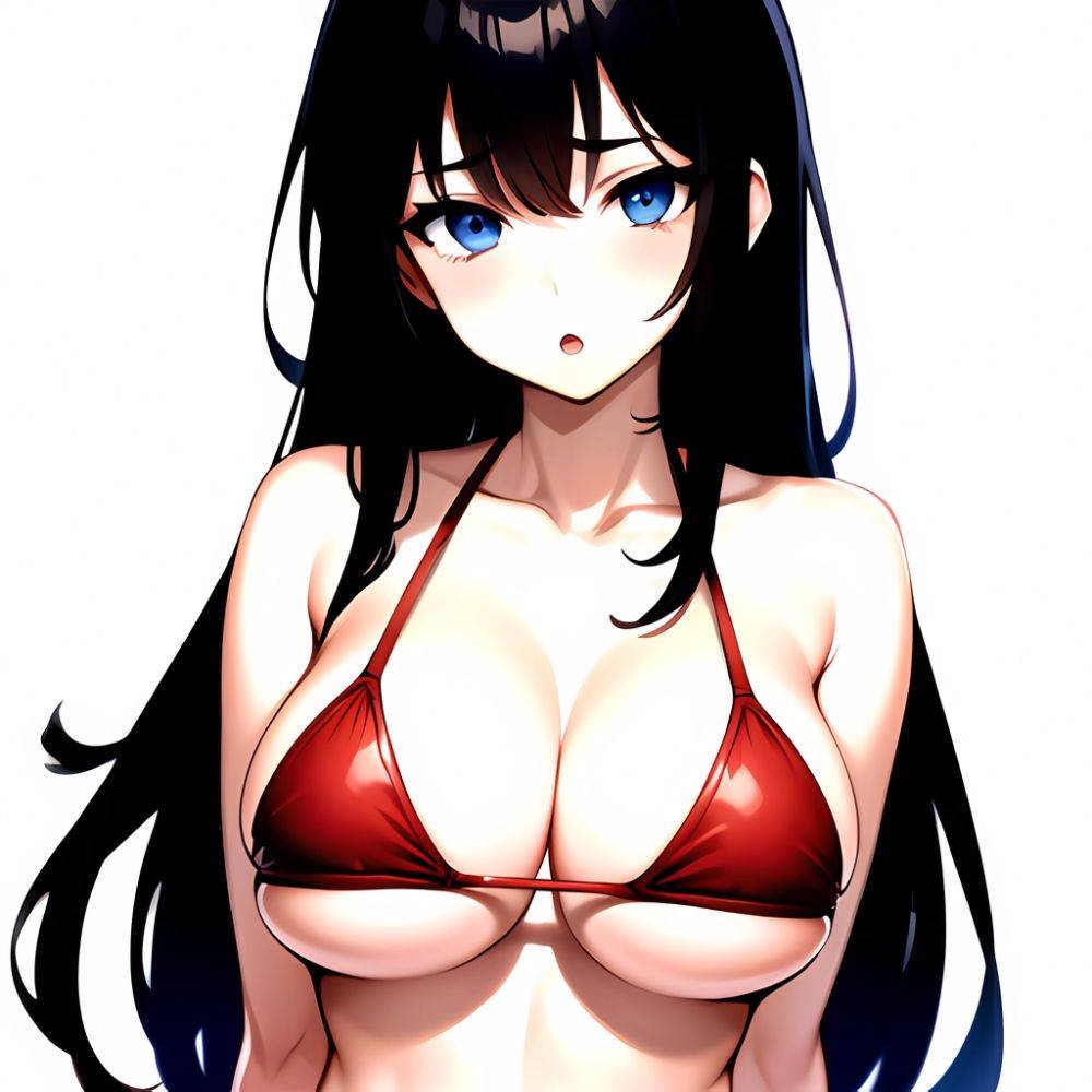 1girl O Absurdres Bikini Red Bikini Black Hair Blue Eyes Breasts Cleavage Collarbone Commentary Request Highres Large Breasts Lo, 2105108404 - AIHentai - #main