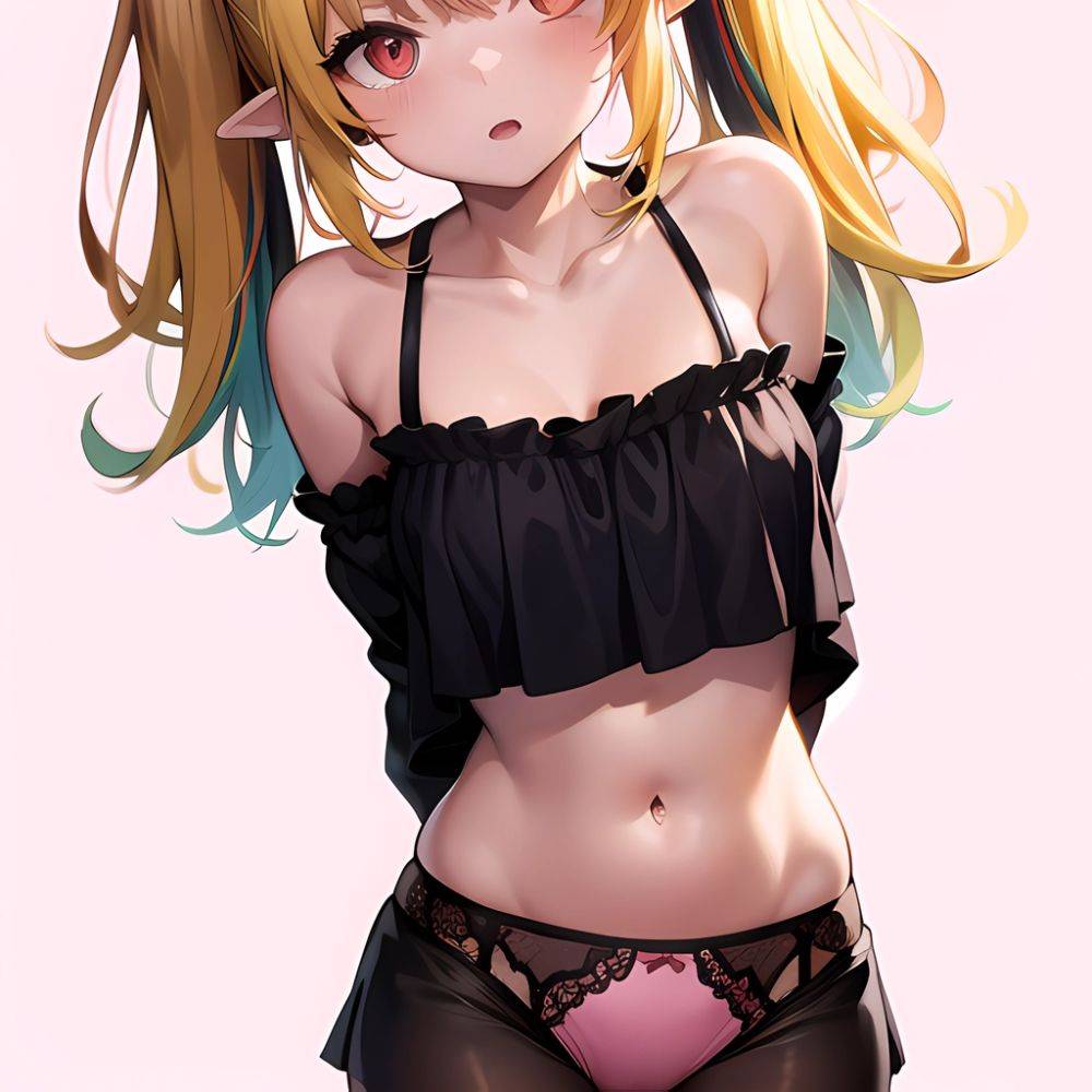 1girl Blonde Hair Frilled Panties Frills Highres Hip Bones Looking At Viewer Makaino Ririmu Multicolored Hair Navel Nijisanji No, 646672321 - AIHentai - #main