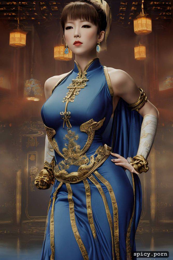 small tits with big hips, long dark blue dress, shaolin kung fu - #main