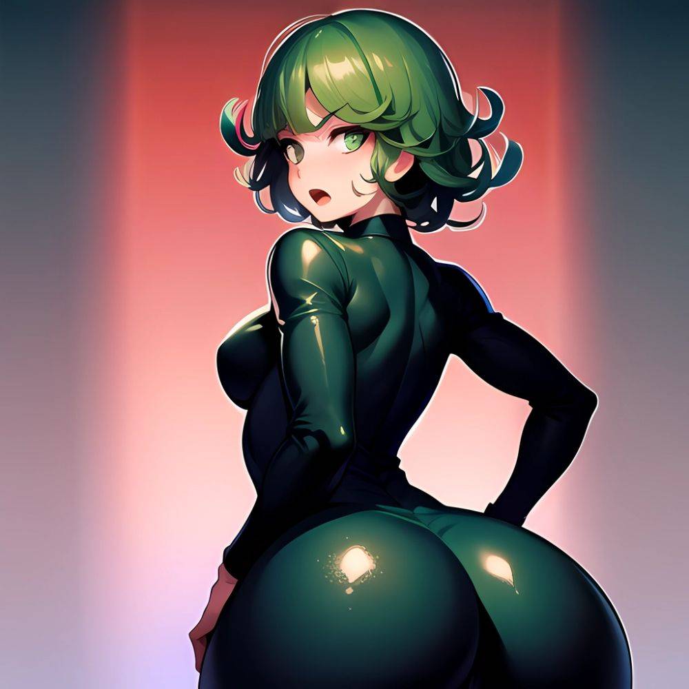 1girl Anger Vein Ass Ass Focus Black Dress Blush Dress From Behind Gradient Background Green Background Green Eyes Green Hair, 3867139392 - AIHentai - #main