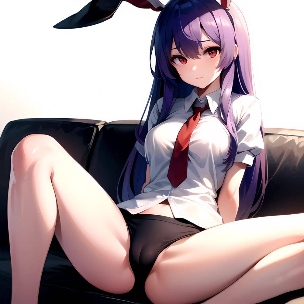 Ai Assisted Breasts Highres Medium Breasts Red Eyes Reisen Udongein Inaba Sitting Spread Legs Touhou Arms Behind Back, 2908038102 - AIHentai - #main