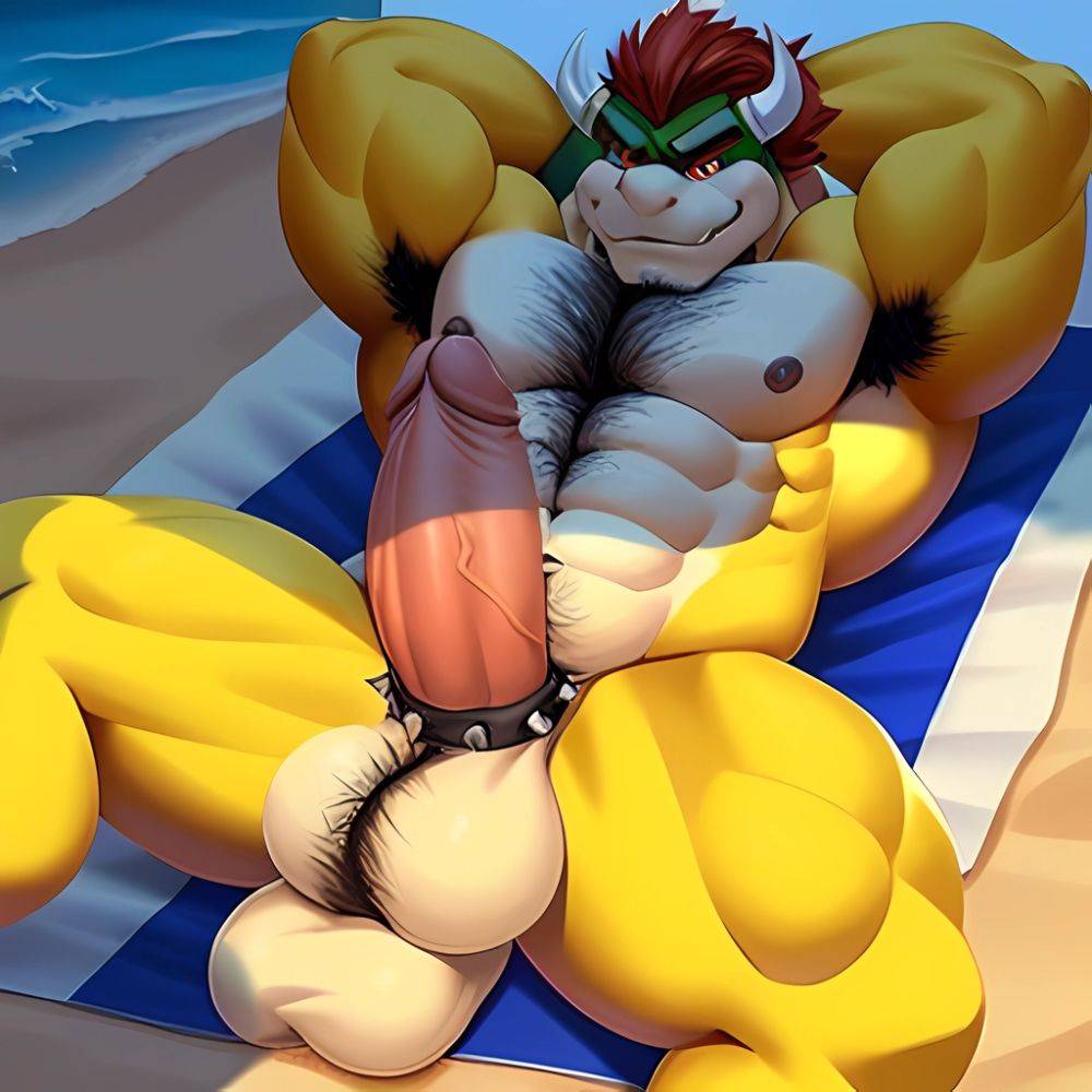 Bowser Laying On The Beach Yellow Skin Laying On A Towel Nude Beach Big Balls Big Penis Nipples Veins Muscles, 505381740 - AIHentai - #main