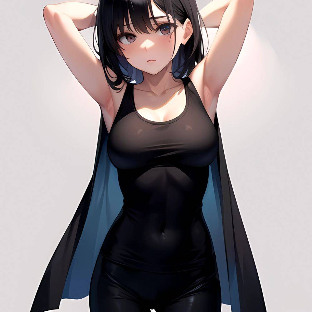 1girl Solo Tank Top Leggings Standing Fully Clothed Pov Simple Background Arms Behind Head, 1920664342 - AIHentai - #main