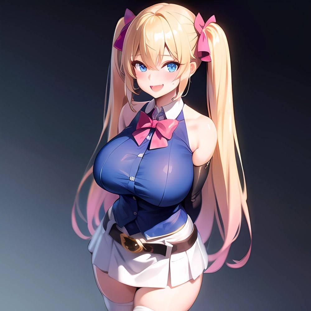 1girl Aymusk Belt White Skirt Blonde Hair Blue Eyes Blush Bow Bowtie Breasts Curvy Elbow Gloves Fang Gloves Gradient Background, 1400114686 - AIHentai - #main