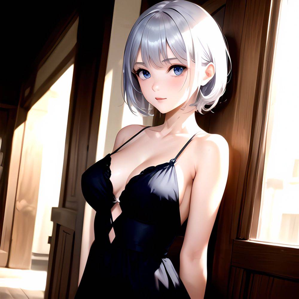 1girl Sexy Blue Eyes Silver Hair Arms Behind Back Facing The Camera Looking At The Camera, 109449859 - AIHentai - #main