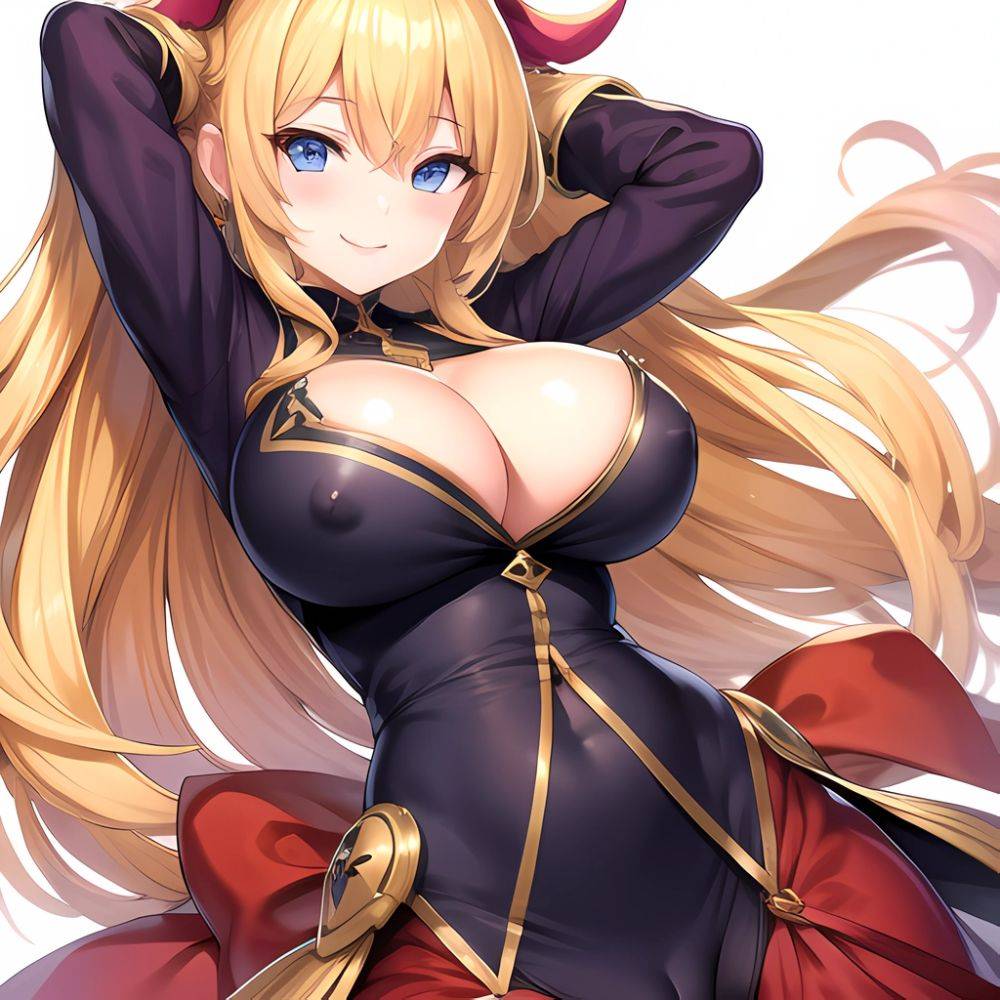 1girl Blonde Hair Breasts Cleavage Grenadier Manga Haganef Huge Breasts Long Hair Nipples Pussy Smile Tendou Rushuna Arms Behind, 2409538 - AIHentai - #main