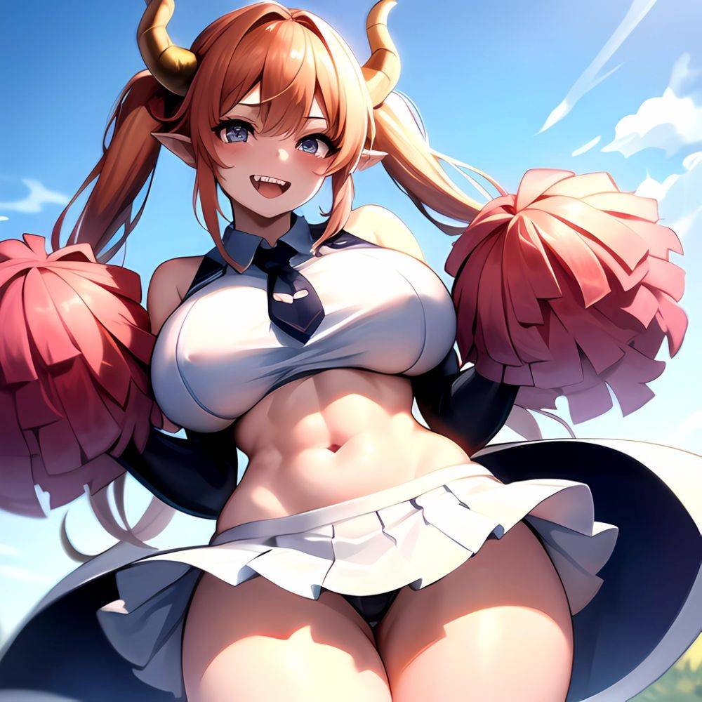 1girl Absurdres White Skirt Whitefrok Breasts Cheerleader Dragon Girl Dragon Horns Highres Holding Holding Pom Poms Horns Huge B, 2348873654 - AIHentai - #main
