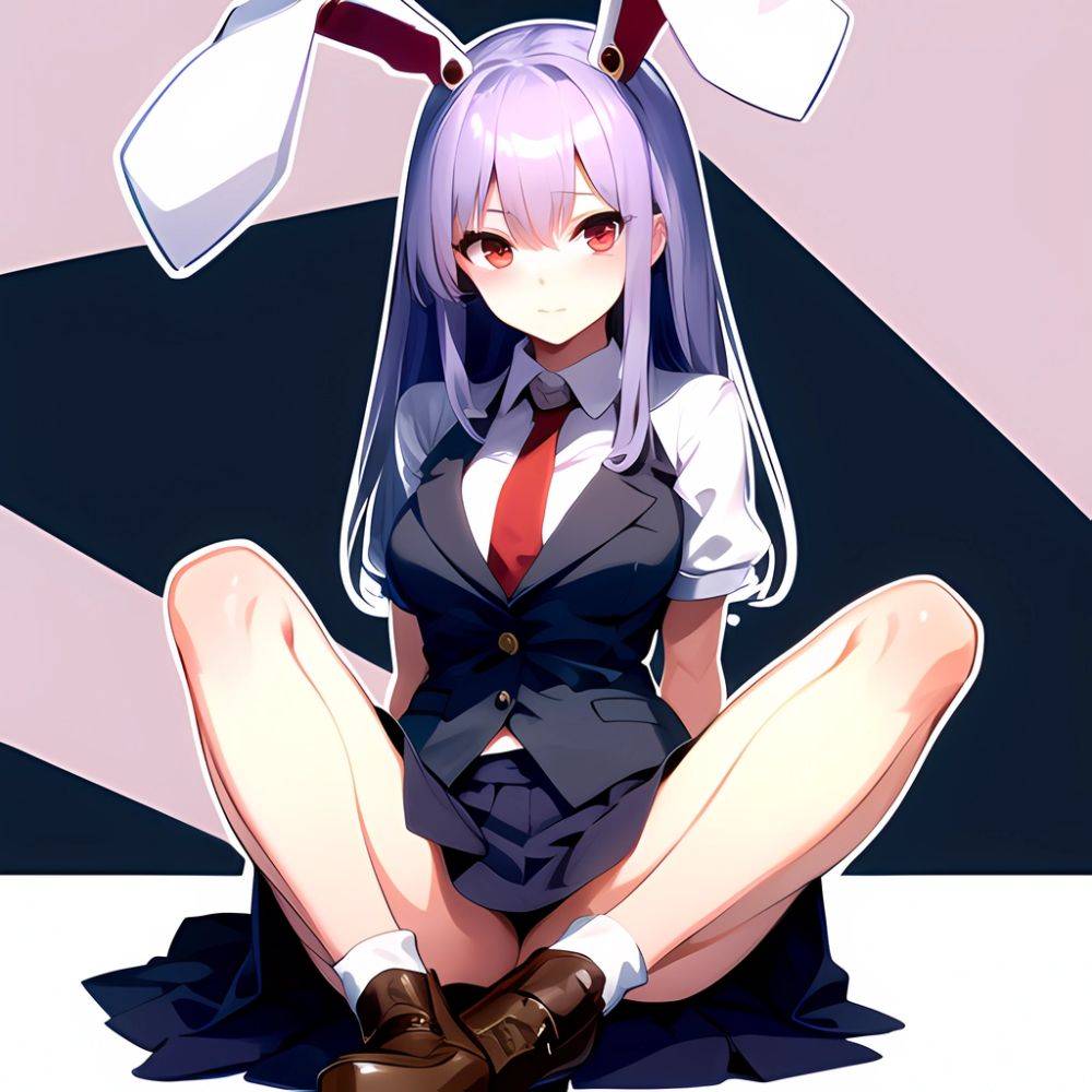 Ai Assisted Breasts Highres Medium Breasts Red Eyes Reisen Udongein Inaba Sitting Spread Legs Touhou Arms Behind Back White Outl, 2899885082 - AIHentai - #main