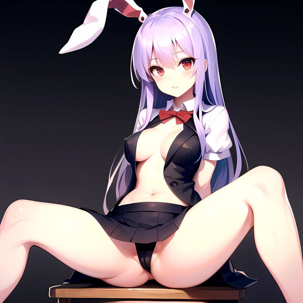 Ai Assisted Breasts Highres Medium Breasts Red Eyes Reisen Udongein Inaba Sitting Spread Legs Touhou Arms Behind Back, 101263986 - AIHentai - #main