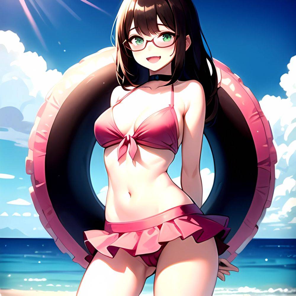 1girl D Bikini Bikini Bottom Aside Bikini Skirt Black Choker Blush Breasts Brown Hair Censored Choker Cleavage Clothing Aside Fr, 1400333301 - AIHentai - #main