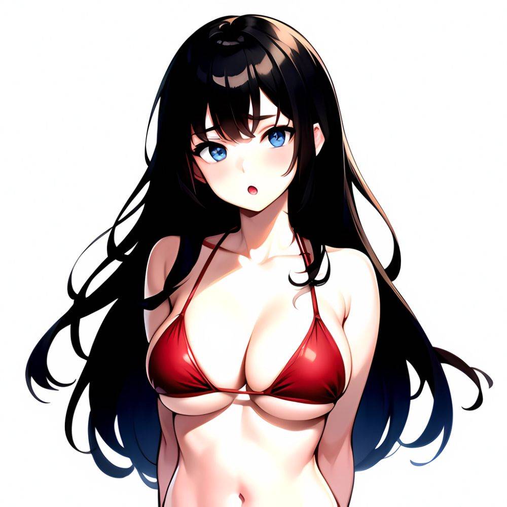 1girl O Absurdres Bikini Red Bikini Black Hair Blue Eyes Breasts Cleavage Collarbone Commentary Request Highres Large Breasts Lo, 1559929161 - AIHentai - #main