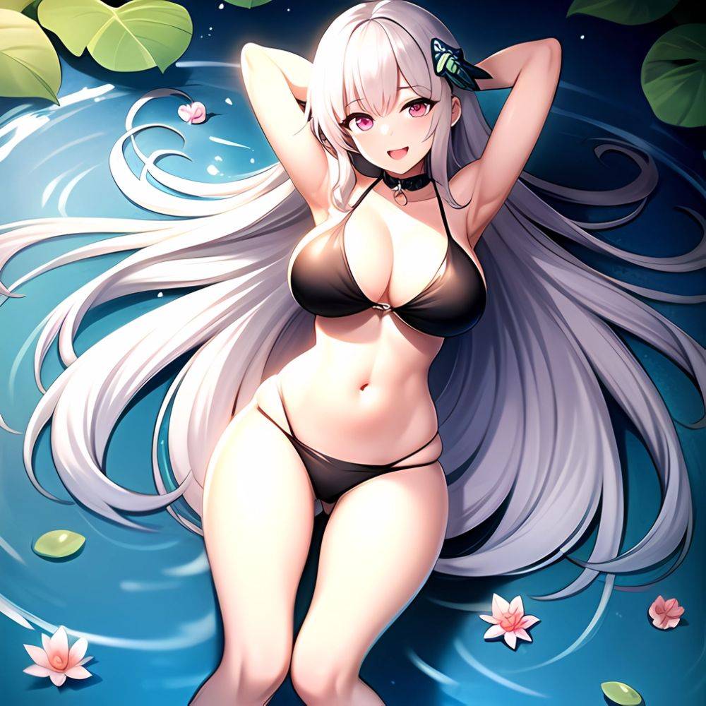 1girl D Bare Arms Bare Shoulders Bikini Black Bikini Breasts Bug Butterfly Butterfly Hair Ornament Choker Cleavage Feet Out Of, 1100470565 - AIHentai - #main