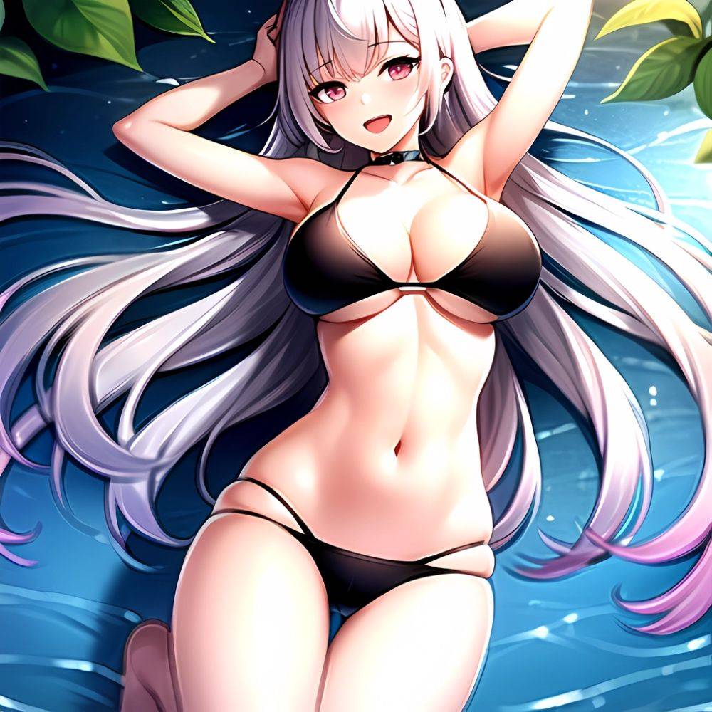 1girl D Bare Arms Bare Shoulders Bikini Black Bikini Breasts Bug Butterfly Butterfly Hair Ornament Choker Cleavage Feet Out Of, 3447706437 - AIHentai - #main