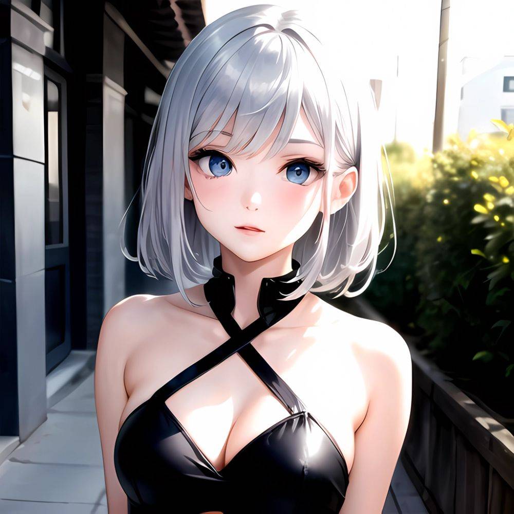 1girl Sexy Blue Eyes Silver Hair Arms Behind Back Facing The Camera Looking At The Camera, 2568147161 - AIHentai - #main