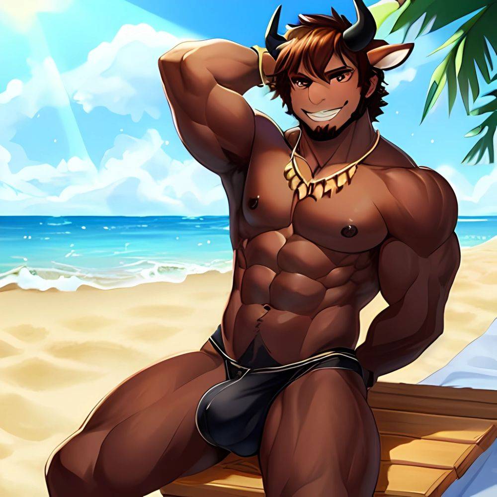 Naked Penis Abs Atlas Vos Bara Beach Bracelet Brown Eyes Brown Hair Bulge Collarbone Commission Cow Horns Solo 1guy Dark, 632970716 - AIHentai - #main