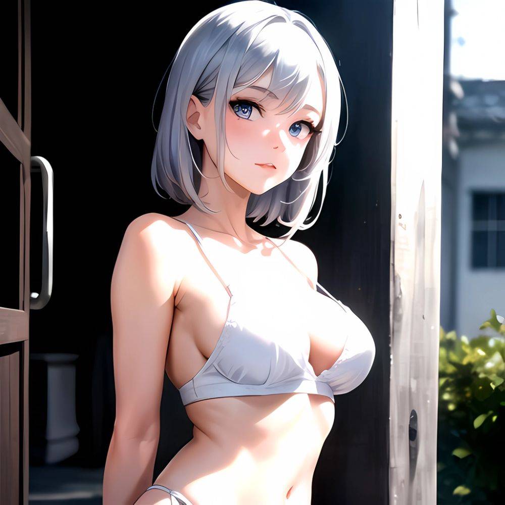 1girl Sexy Blue Eyes Silver Hair Arms Behind Back Facing The Camera Looking At The Camera, 145218490 - AIHentai - #main