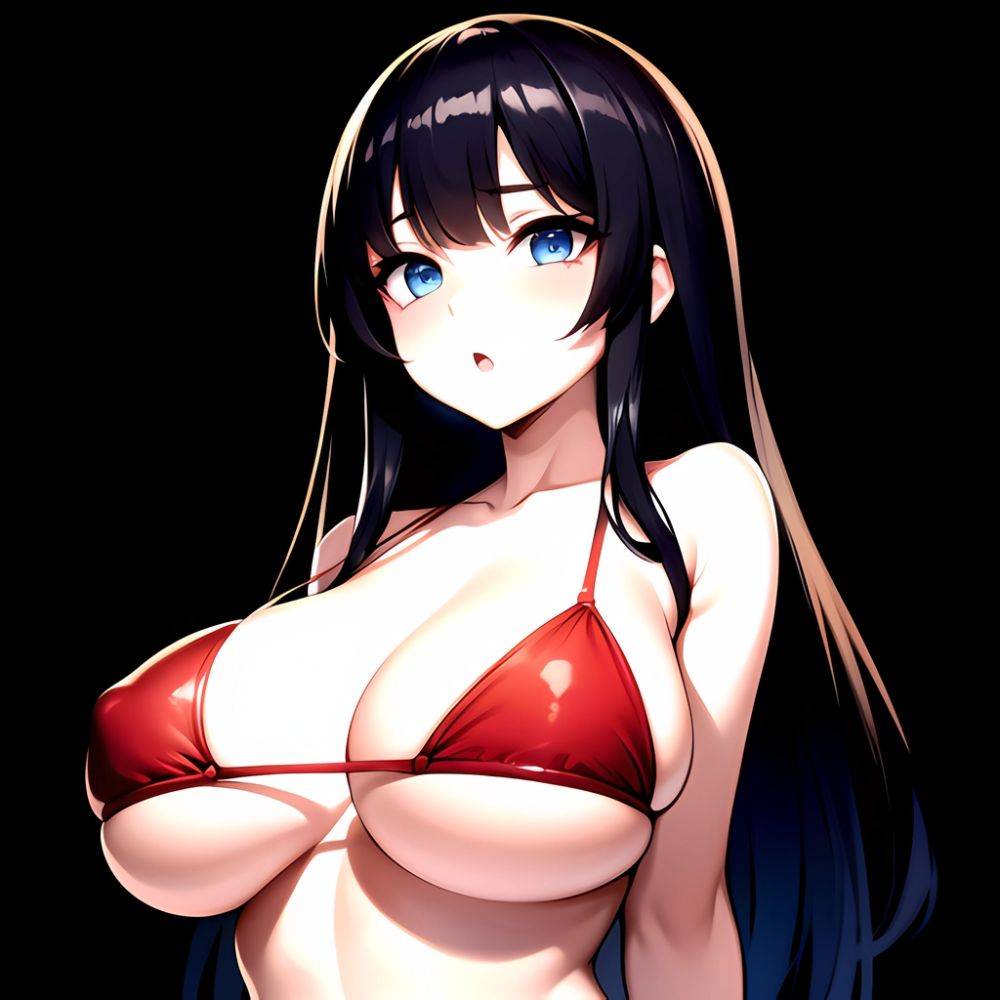 1girl O Absurdres Bikini Red Bikini Black Hair Blue Eyes Breasts Cleavage Collarbone Commentary Request Highres Large Breasts Lo, 1432241259 - AIHentai - #main