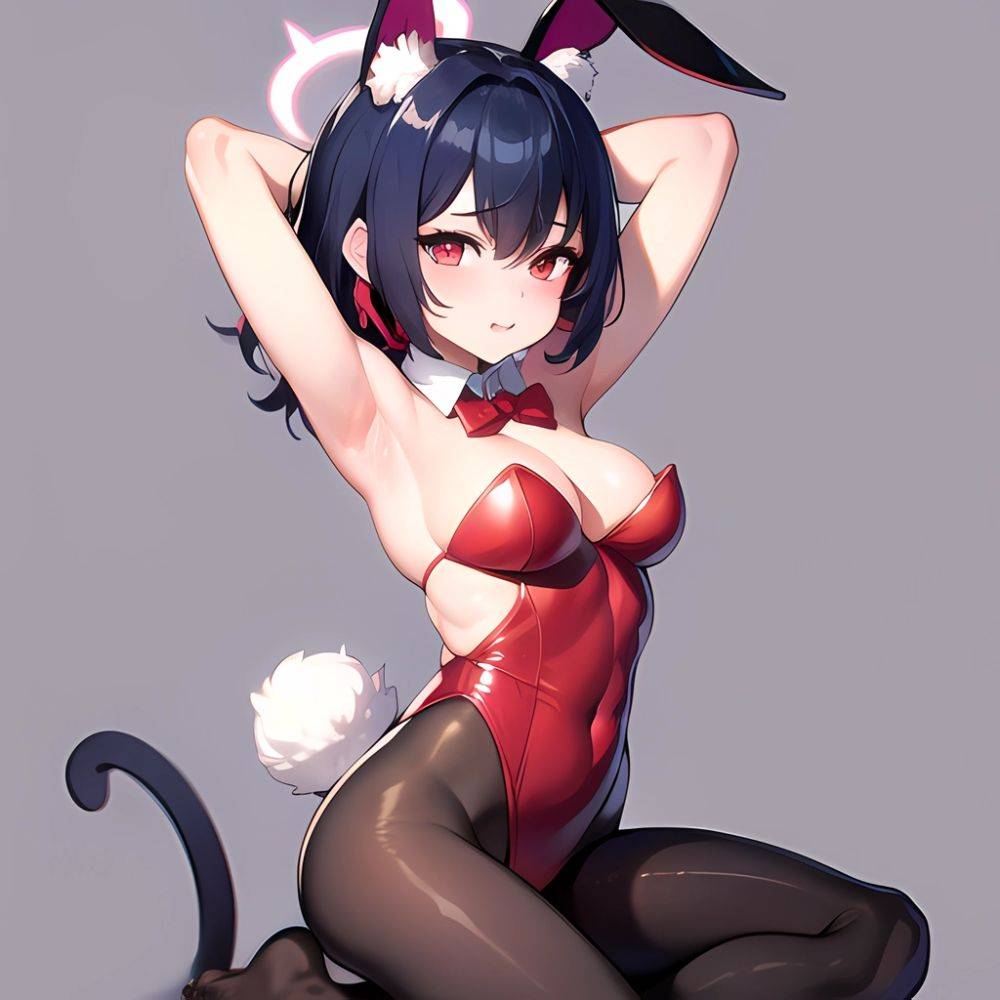 1girl Solo Animal Ears Armpits Black Hair Black Pantyhose Blue Archive Bow Bowtie Cat Ears Colored Inner Hair Coma Light825, 1256649414 - AIHentai - #main