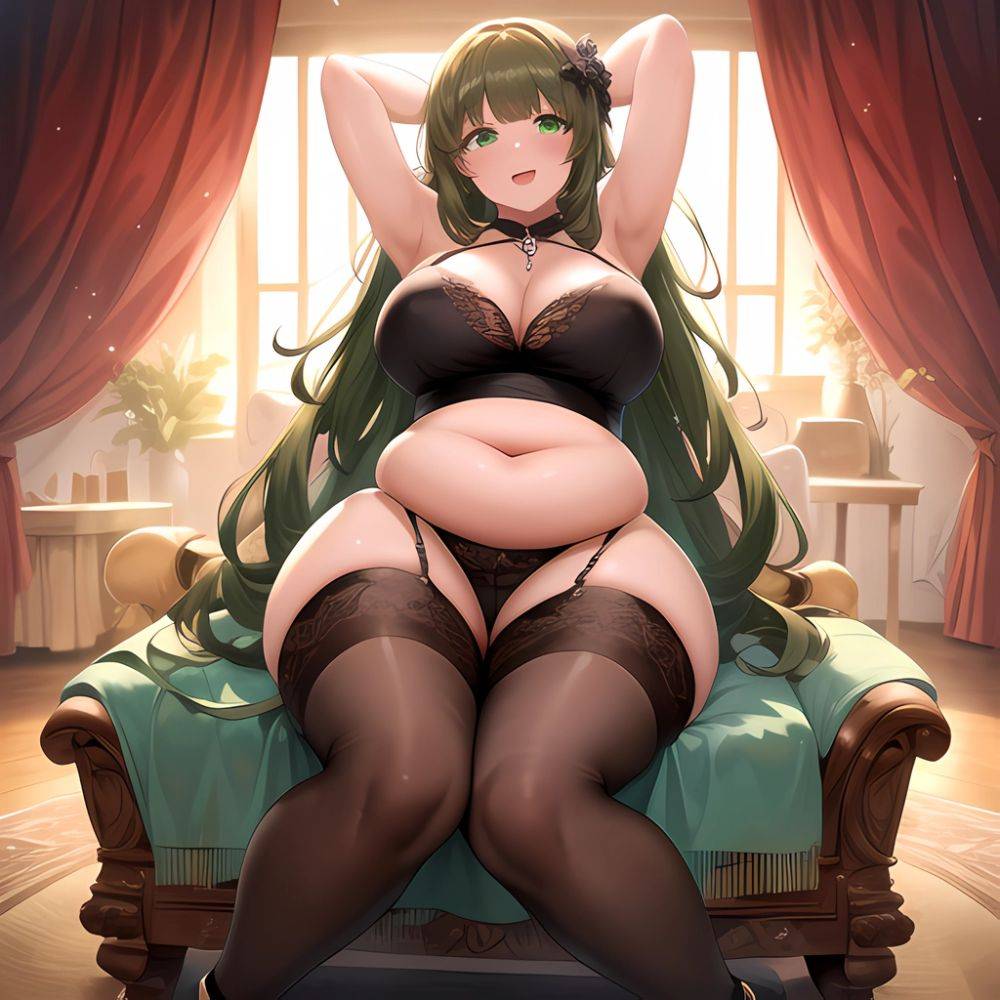 Smiling Open Mouth Sexy Naughty Green Eyes Lingerie Big Ass Very Thick Obese 1 4 Sitting Down Absurdres Blush 1, 2278944474 - AIHentai - #main