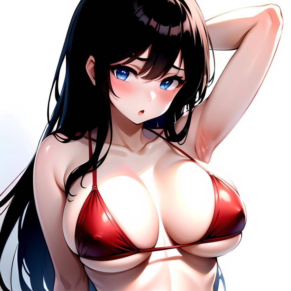 1girl O Absurdres Bikini Red Bikini Black Hair Blue Eyes Breasts Cleavage Collarbone Commentary Request Highres Large Breasts Lo, 3853630692 - AIHentai - #main