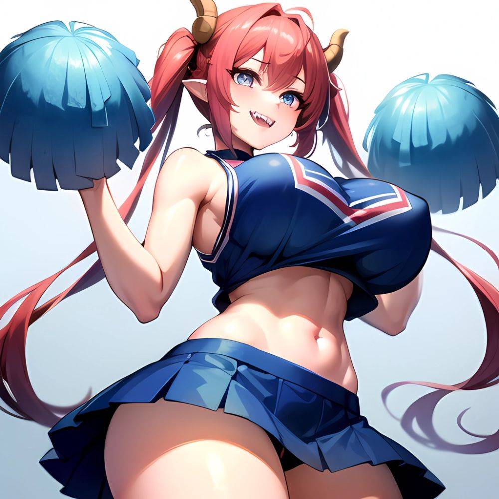 1girl Absurdres Blue Skirt Bluefrok Breasts Cheerleader Dragon Girl Dragon Horns Highres Holding Holding Pom Poms Horns Huge Bre, 328837684 - AIHentai - #main