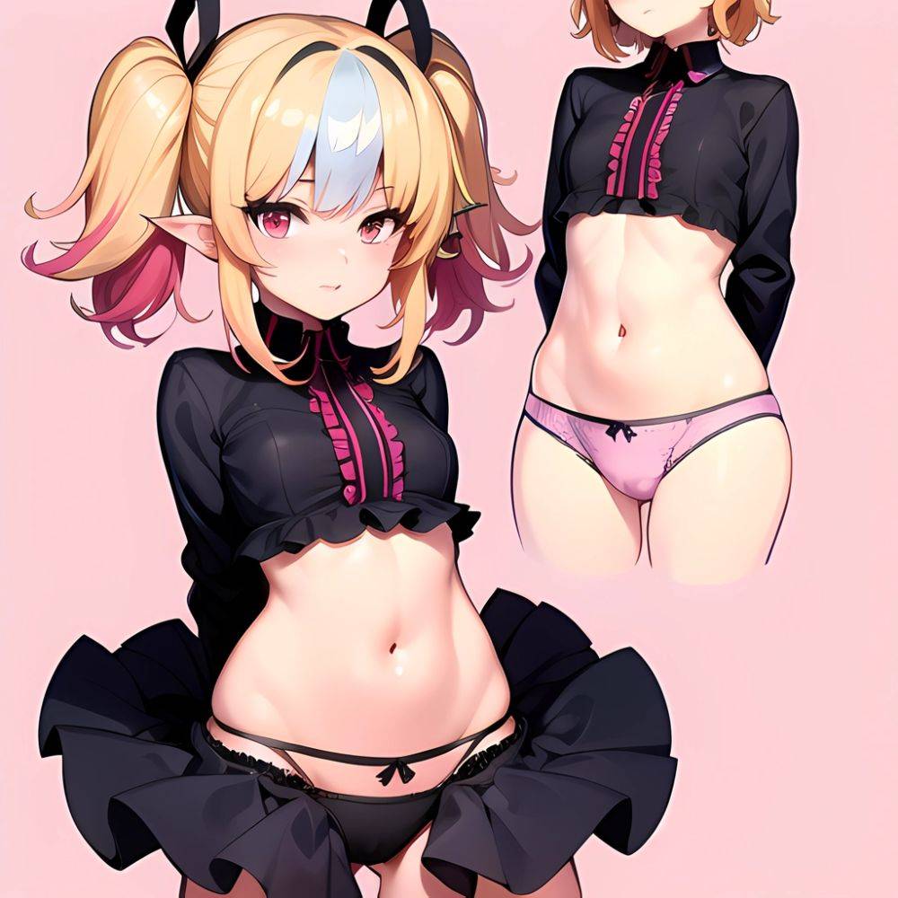 1girl Blonde Hair Frilled Panties Frills Highres Hip Bones Looking At Viewer Makaino Ririmu Multicolored Hair Navel Nijisanji No, 2802135200 - AIHentai - #main