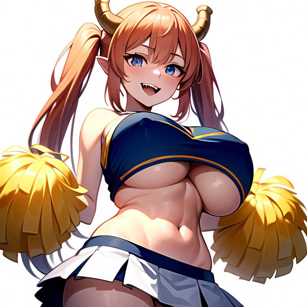 1girl Absurdres White Skirt Whitefrok Breasts Cheerleader Dragon Girl Dragon Horns Highres Holding Holding Pom Poms Horns Huge B, 2275538215 - AIHentai - #main