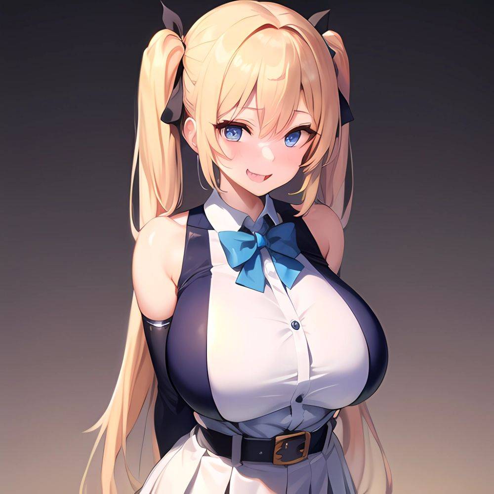 1girl Aymusk Belt White Skirt Blonde Hair Blue Eyes Blush Bow Bowtie Breasts Curvy Elbow Gloves Fang Gloves Gradient Background, 159551877 - AIHentai - #main