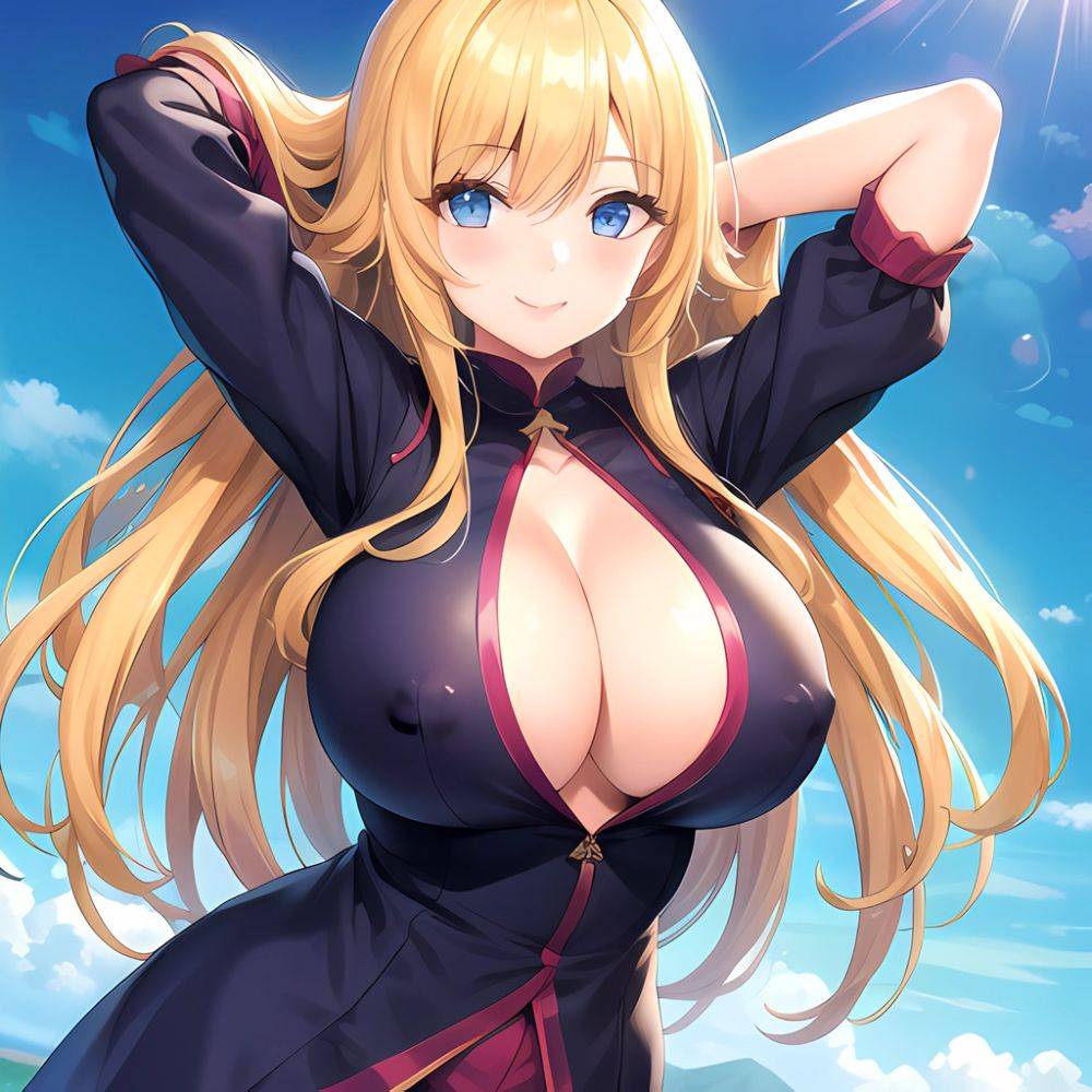 1girl Blonde Hair Breasts Cleavage Grenadier Manga Haganef Huge Breasts Long Hair Nipples Pussy Smile Tendou Rushuna Arms Behind, 1273361756 - AIHentai - #main