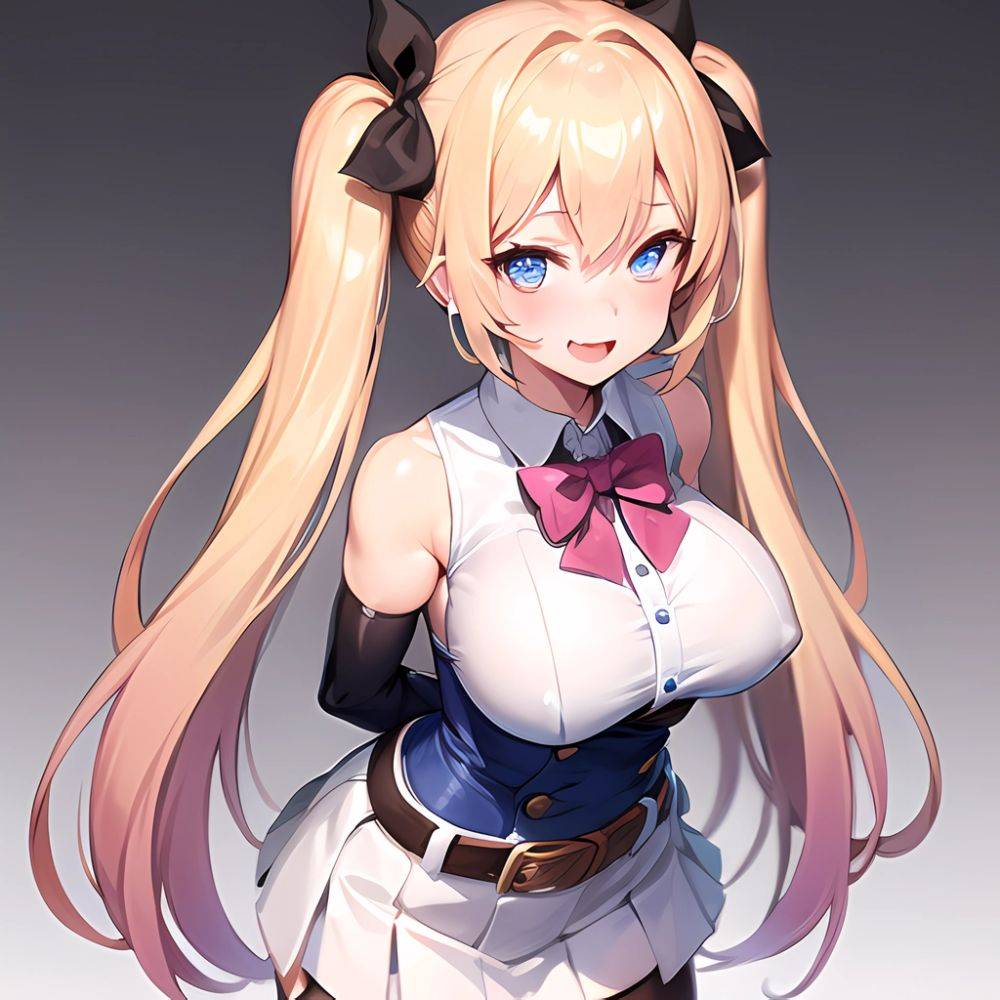 1girl Aymusk Belt White Skirt Blonde Hair Blue Eyes Blush Bow Bowtie Breasts Curvy Elbow Gloves Fang Gloves Gradient Background, 931792799 - AIHentai - #main