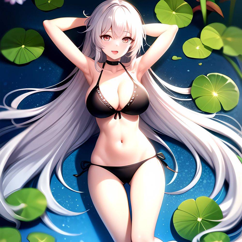 1girl D Bare Arms Bare Shoulders Bikini Black Bikini Breasts Bug Butterfly Butterfly Hair Ornament Choker Cleavage Feet Out Of, 252060255 - AIHentai - #main